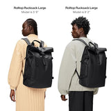 RAINS Rolltop Rucksack Large – Black Waterproof Rolltop Backpack Water Resistant Water Repellent Commuter Travel Pack Urban Minimalist Design – 2 Year Warranty