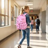 PIKBEAR Girls Backpack Set with Lunch Box & Pencil Case, Floral Print Girls School Backpack for Elementary/Middle/High School (Pink-Strawberry)