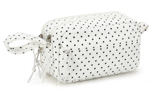 Bluboon Big Capacity Pencil Case Pencil Pouch Pen Case School Supplies Cute Pencil Box Pencil Bag for Teen Girls Boys Women Man (Black dots - White)