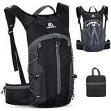 Outplea Foldable Cycling Backpack for Men Women, Small Packable Waterproof Hiking Daypack with Waist Belt, 6L Lightweight Mountain Bicycle Backpack fit Helmet for MTB Biking Skiing Climbing, Black