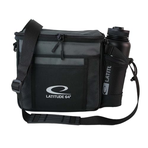 Latitude 64 Slim Shoulder Bag | Compact Lightweight Disc Golf Bag for Casual Rounds | 600D HEX Nylon Material | Easy Storage for Travel, Practice & Short Courses | Holds 8-10 Discs (Black/Steel Gray)