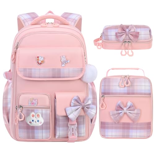 NSEQB Girls School Backpack Set With Lunch Box For Elementary Middle,Pink