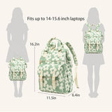Lreneilu Corduroy Laptop Backpack for Women 15.6 Inch Stylish College School Bookbag, Business Work & Travel Computer Backpacks (Flowers Green)