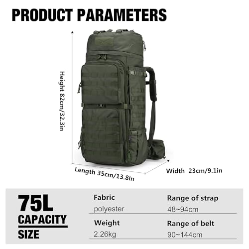 Mardingtop 75L Molle Hiking Internal Frame Backpacks with Rain Cover for Camping,Backpacking,Travelling(Ranger Green)
