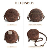 S-ZONE Leather Crossbody Bags for Women Trendy Circle Cross Body Shoulder Bag Designer Round Purses