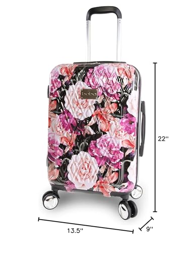 BEBE Marie 21" Hardside Carry-on Spinner Luggage Carry-On Luggage, Black Floral Print