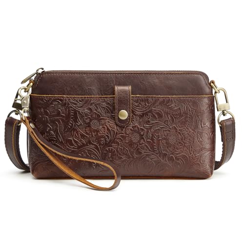 S-ZONE Leather Crossbody Bags for Women Small Bag Phone Purse RFID Blocking Clutch Purses Convertible Wristlet with 2 Straps