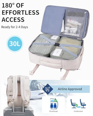 ECOHUB Carry On Travel Backpack, Expandable Airlines Personal Item Bag 18x14x8, Water Resistant 17 inch Laptop Backpack Flight Approved, 12 Pockets 30L Work Backpacks with Wet Pocket & Cable Slot