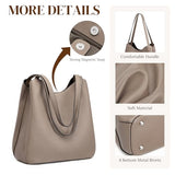 S-ZONE Soft Genuine Leather Tote Bag for Women Shoulder Handbag with Zipper Purses with Bottom Metal Rivets (khaki)