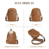 S-ZONE Small Crossbody Bags for Women Trendy RFID Blocking Cross body Bag Leather Cell Phone Wide Strap Shoulder Purses Light Brown