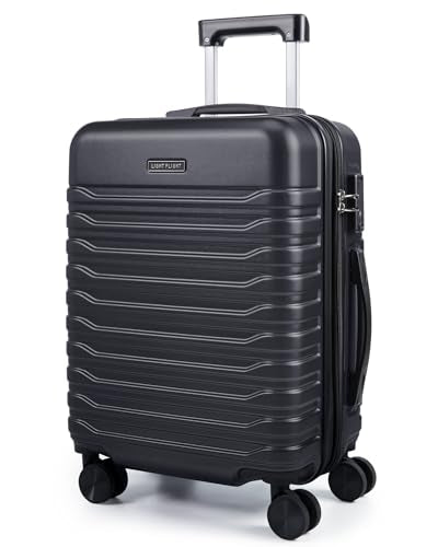 LIGHT FLIGHT Expandable 20" Carry On Luggage 22x14x9, TSA Lock, Black
