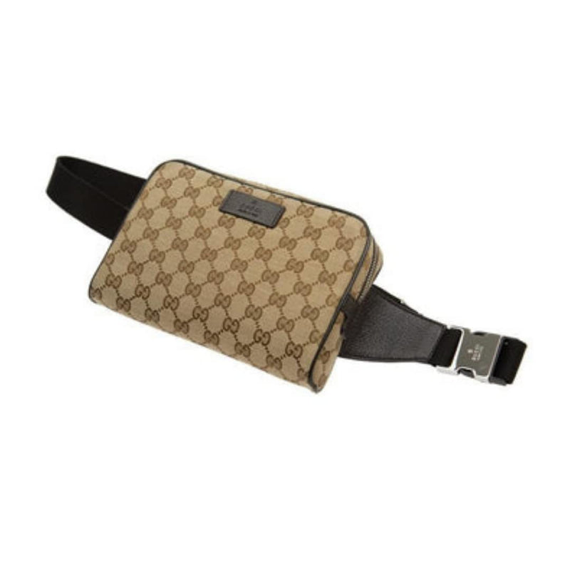Gucci Womens Canvas Leather Trim Fanny Pack Brown Small