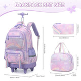Scothen Rolling Backpack for Girls, 3PCS Roller School Backpacks for Girls with Lunch Bag and Pencil Pouch, Kids Bookbag Schoolbag with Wheels for Teen Girl Kindergarten Elementary Middle School