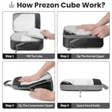 Prezon Compression Packing Cubes for Travel, Lightweight Vacation Travel Essentials, Travel Accessories for Suitcase Organizer Bags Set, Durable Luggage Organizer, 6 set, Half Mesh, Black