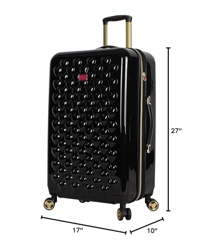 Betsey Johnson 26 Inch Checked Luggage Collection - Expandable Scratch Resistant (ABS + PC) Hardside Suitcase - Designer Lightweight Bag with 8-Rolling Spinner Wheels (Heart to Heart Black)