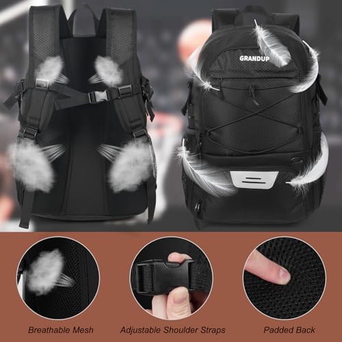GRANDUP Basketball backpack with ball and shoes compartment Fit Volleyball, soccer, Swim, Gym, Travel, and School, large capacity sports training equipment bags