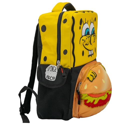 AI ACCESSORY INNOVATIONS Sponge Bob Square Pants Backpack, 3D Big Face SpongeBob Girls & Boys School Bag 16”