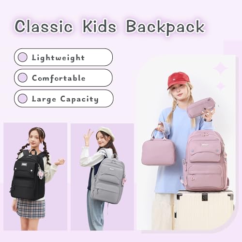 Bansusu 3Pcs Light Blue Kids Backpack for Teen Girls with Lunchbox, Blue Girls Backpack Multi-Pocket Casual School Bag, Blue