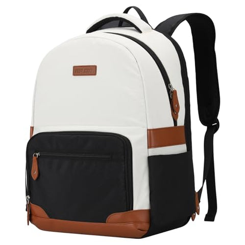 RealCool Laptop Backpack, 31L Travel Backpacks Gift for Women Men, Fits up to 15.6-17 Inch,Water Resistant College Bookbag, for School Business Trip (Beige-Black)