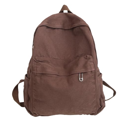 AFGWK Vintage Canvas Backpack for Women - Grunge Hippie Cute Boho School Backpack - Casual Y2K Aesthetic - Coffee