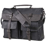 seyfocnia Men's Vintage Black 17.3 Inch Water Resistant PU Leather Laptop Bag, Messenger Bag, Satchel, Briefcase