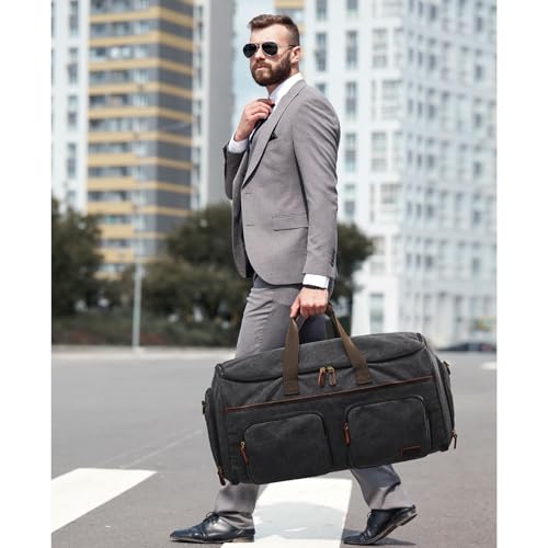 S-ZONE Garment Bag for Travel Carry on Duffle Bag for Men Travel Convertible Suit Bags Carry on Luggage Hanging Suitcase Travel Bag with Toiletry Bag, Black, 50l, Travel Garment Bag