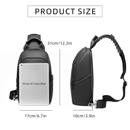 GYakeog Men's Messenger Backpack, Waterproof Travel Bag with USB Charging Port, Compact Crossbody Purse for Commuting and Hiking (1910-Black)