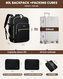 LOVEVOOK Travel Backpack for Women & Men 40L,Airline Approved Carry On Backpack Travel Essentials,TSA Carry on Luggage,Waterproof Personal Item Travel Bag,Suitcase with 3 Packing Cubes,Black-Black