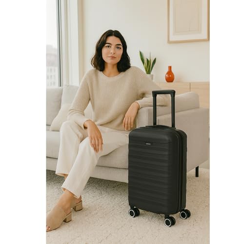 World Traveler Dejuno Motley 20-Inch Carry-On Lightweight Hardside Expandable Spinner Luggage - Black