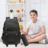 Meetbelify Rolling Backpack for Girls Backpack with Wheels for Elementary Student Kids School Bag with Lunch Box Pencil Case for Girls Ages 6-8 Years Old Black