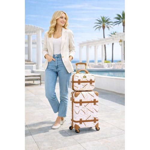 Chariot Regal Vintage Style 2-Piece Hardside Carry-On Retro Train Case Spinner Luggage Set - Ivory