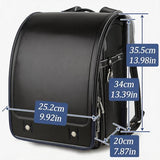Alzoear Ransel Randoseru Backpack Semi-automatic satchel Japanese school bag for girls and boys PU leather Black