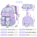 NSEQB Kids School Backpack Set With Lunch Bag for Elementary Girls,Purple