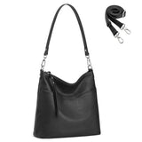S-ZONE Leather Tote Bag for Women Medium Crossbody Handbags Shoulder Hobo Purse with 2 Removable Straps, Black