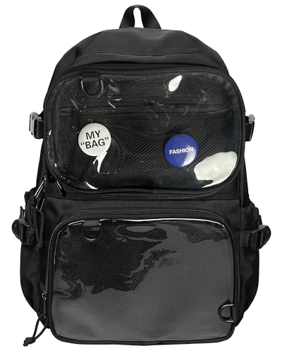VOUSXLLEZ Ita Bag Backpack Double Window Pins Bag with insert, Backpack for Cosplay and Concert(Pins NOT Included) (Black)