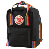 Fjällräven Kanken Rainbow Mini Backpack - Compact Everyday Carry, Durable Vinylon Fabric - Travel, Black-Rainbow Pattern, One Size
