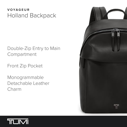 TUMI - Voyageur Holland Backpack - Leather Backpack for Women with Phone Pocket, Laptop Compartment & More - Stylish Travel & Everyday Backpack - Black, Gunmetal Hardware