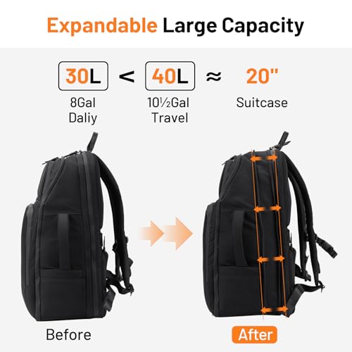 Oumurs Motorcycle Helmet Backpack for Long Travel with 30-40L Expandable Large Capacity Laptop Backpack Water-resistant Black 600D Polyester