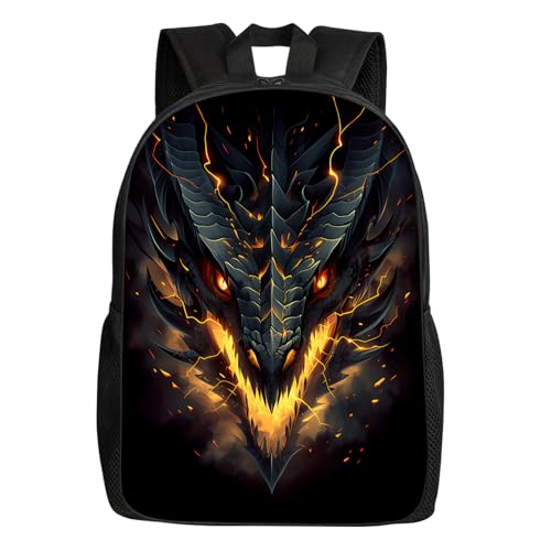 UIACOM Dragon School Backpack Cool Fire Dragon Bookbag for Teens Kids Boys Girls, Large 17 inch Elementary Junior High University School Bag, Water Resistant Casual Travel Daypack Backpack