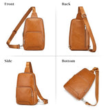 S-ZONE Sling Bag for Women Men RFID Blocking Genuine Leather Crossbody Backpack Sling Purses Fashion Travel Daypack Chest Bags Ladies-Brown