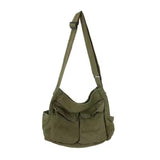 Workwear Canvas Shoulder Bag Large Capacity Retro Messenger Bag New Student Class Messenger Bag (GREEN)