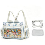 Lifelix White Ita Bag with Clear Window, Cat Backpack Kawaii Pin Display Crossbody Bag, Y2K Anime Purse for Pins