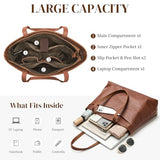 S-ZONE Leather Tote Bag for Women with Zipper Work Tote with Laptop Compartment Shoulder Bags Handbag Travel