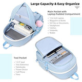 Backpack for Girls with Accessories Laptop Bookbags 16 Inch Kawaii Kids Elementary Middle High School Bag College Travel Daypack Gifts for Teens Women Students (Blue)