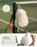 Movker Quilted Tennis Gym Backpack for women Tennis Bag Holds 2 Rackets with Top Panel & Ventilated Shoe Compartment Sports Duffle Bags with Wet Pocket & Fence Hook (Beige)