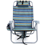 Yestomo Backpack Beach Chair for Adults, Folding Beach Chair with 4 Positions, Heavy Duty Chair with Large Cooler Pouch Support to 350LBS (Stripes_Blue&Cyan&Yellow)
