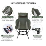 Wildhiker Compact High Back Camping Chair - Foldable with Dual Sitting Modes, Pillow, Arm Pads and Side Pockets - Lightweight Portable Chair for Motorcycle, RV, Festival, Travel - Green