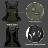 Outplea 15L Cycling Backpack with Helmet Buckle for Men Women, Small Waterproof Lightweight Bike Hiking Backpack with Chest Strap for MTB Biking Climbing, Green