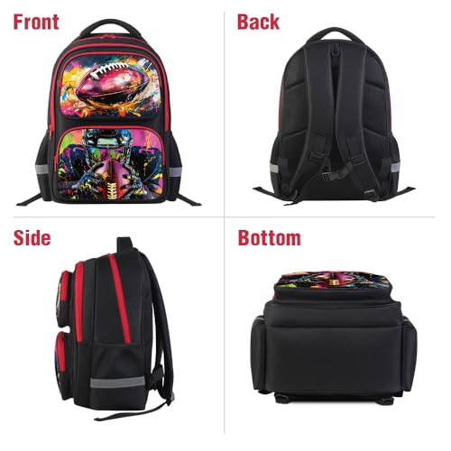 Neramty School Backpack for Boys, Football Backpack for Kid Backpack Suitable for 6-18 Kid, for Children Teens Elementary Middle School Bookbag Travel Back.