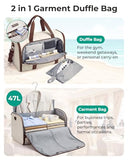 BAGSMART Garment Bag Duffle Bag for Travel Convertible 2 in 1 Suit Bag for Hanging Clothes Carry on Travel Bag with Shoes Bag,Shoulder Strap Weekender for Dresses, Coats, Shirts (White)